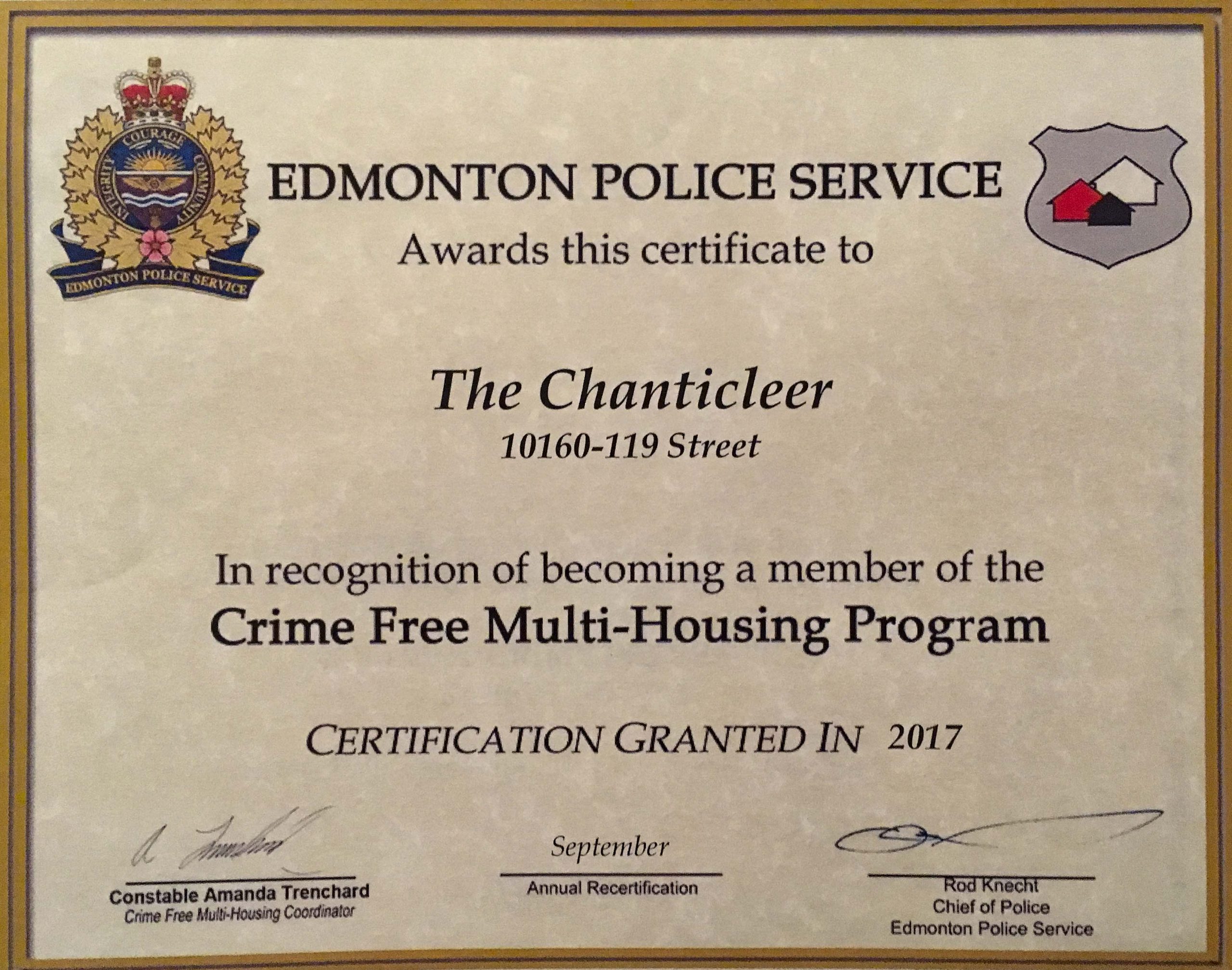 certification Chanticleer Condos